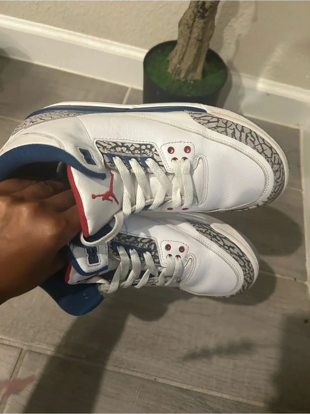 Jordan Kids White/Red/Blue Retro 3 Sneakers with Elephant Print